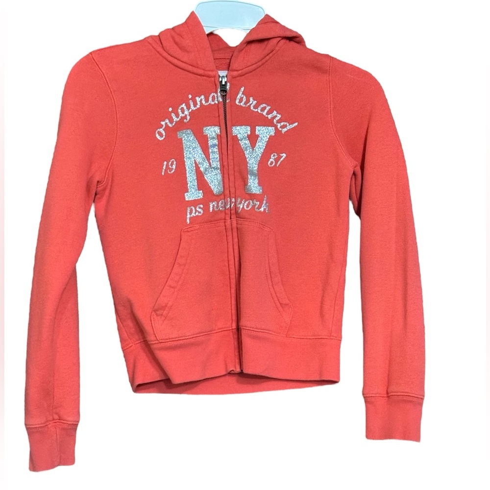 P.S. By Aéropostale Hooded Full Zip Glitter Letter Jacket Sz 8